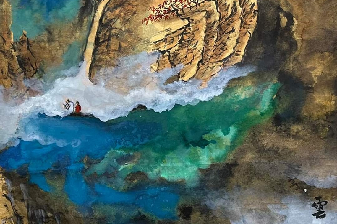 「雲山行旅」（60 x 100cm)～潑墨潑彩畫