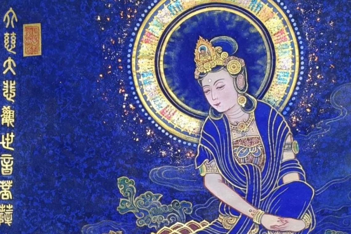 [雲水堂]慧松畫作精品賞析~ 這幅「藍底觀自在菩薩」圖