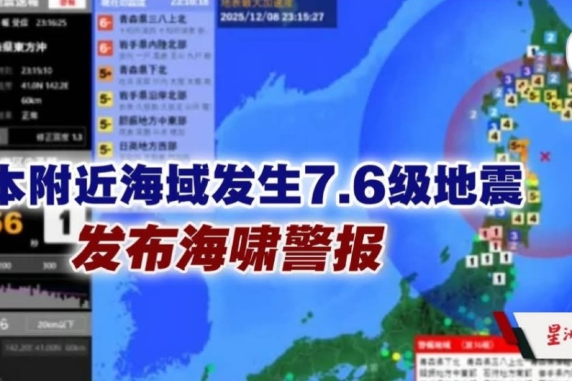 日本青森縣外海7.6強震！多地發布海嘯警報
